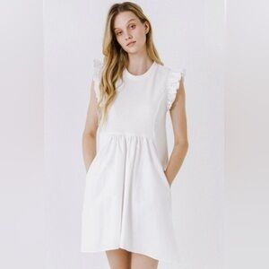 English Factory Mixed Media Ruffle Sleeve Mini Dress Lined Size Medium NWT